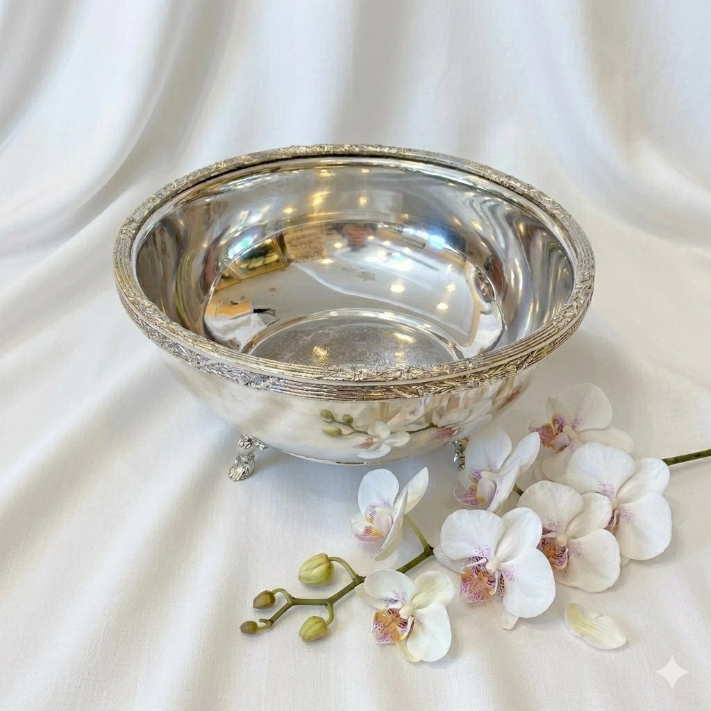 14 cm Yuvarlak Metal Sunum Kasesi Gümüş