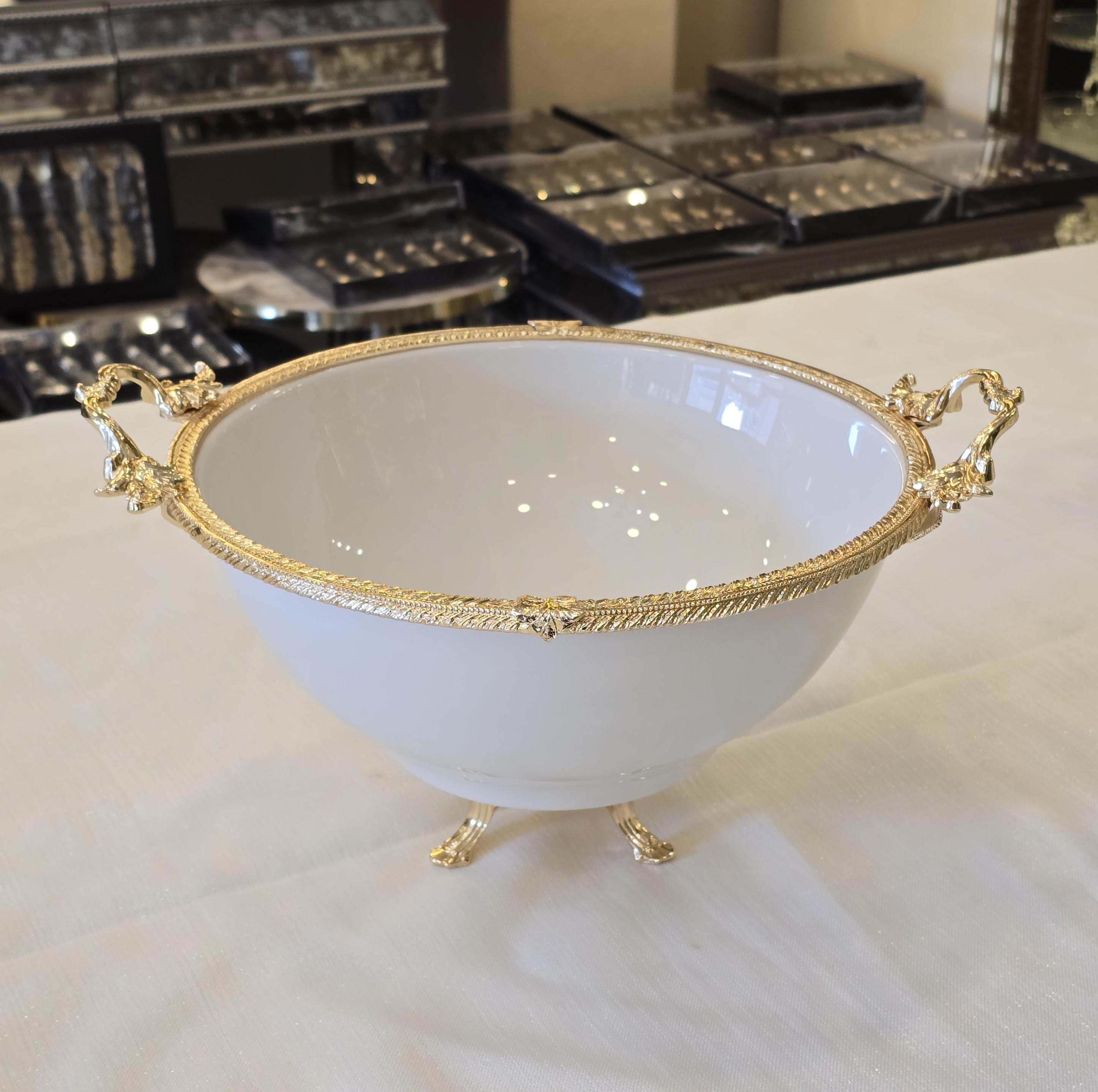 Metal Çerçeveli Ayaklı 21 cm Porselen Salata Kasesi Gold