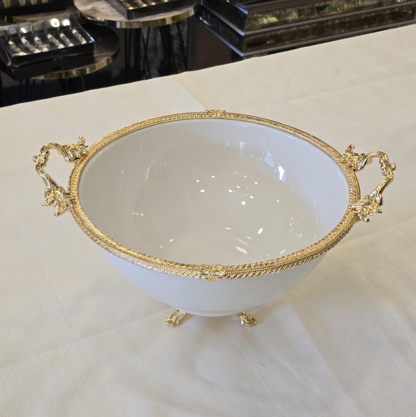 Metal Çerçeveli Ayaklı 26 cm Porselen Salata Kasesi Gold