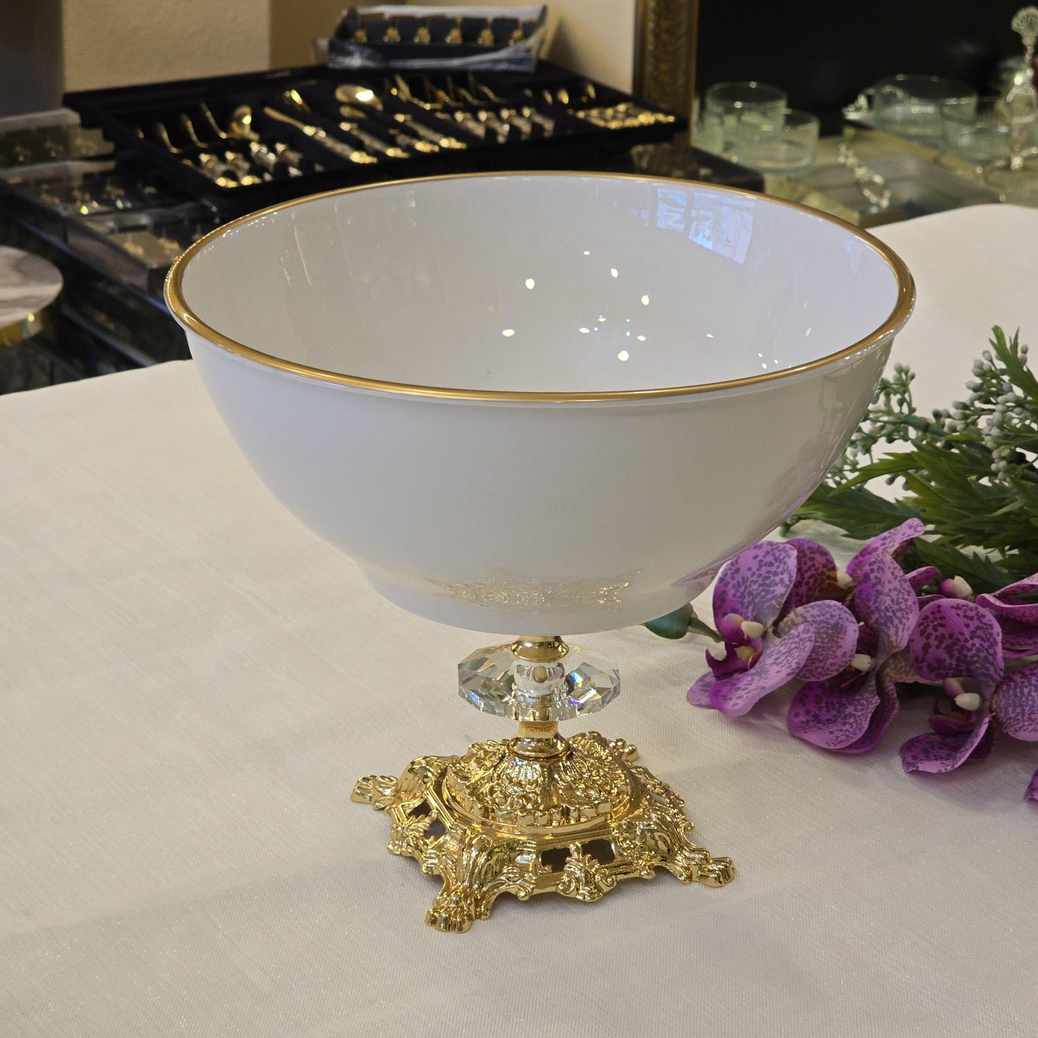 Döküm Ayaklı 26 cm Porselen Salata Kasesi Gold