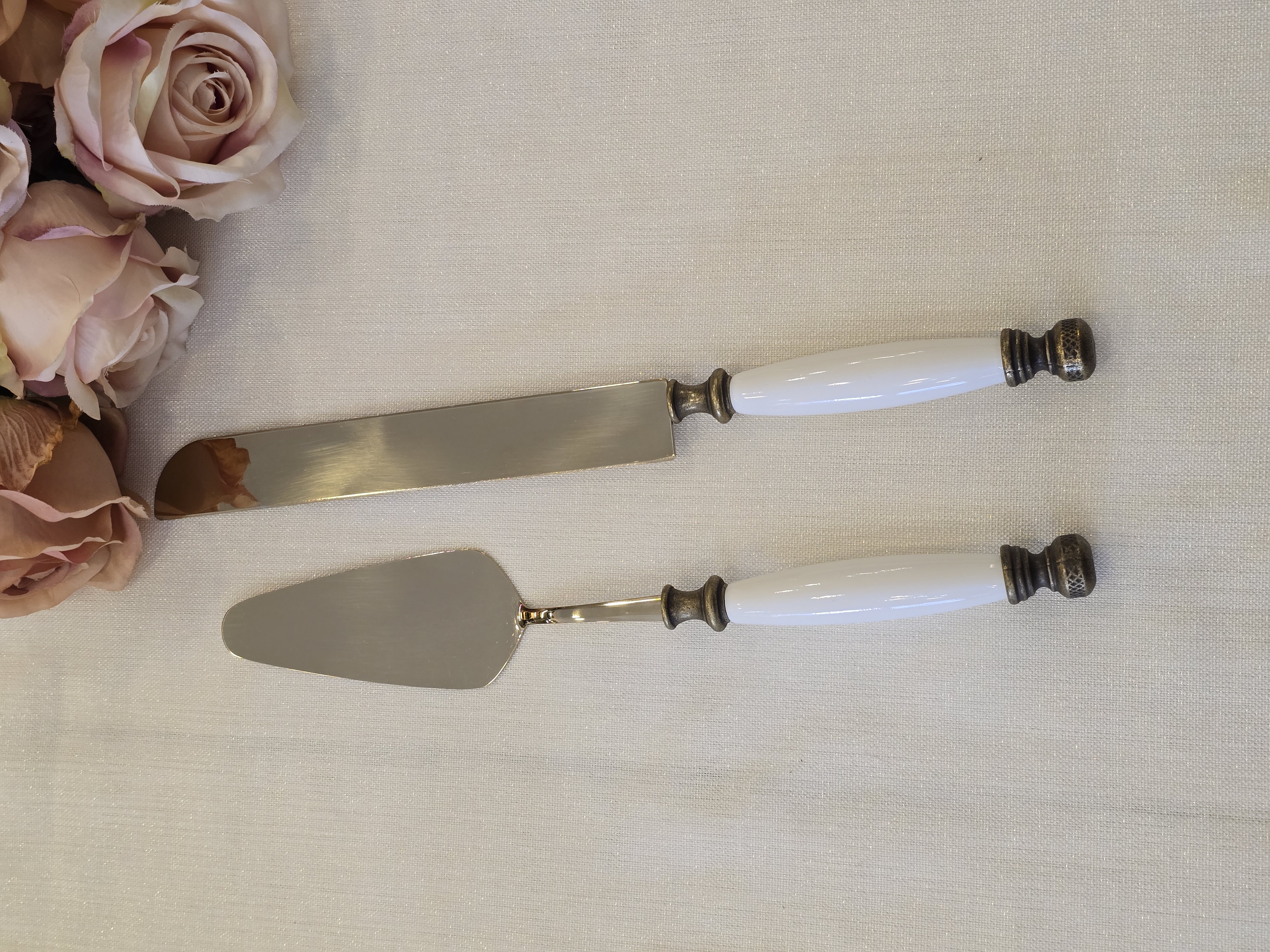 2 Parça Porselen Pasta Servis Kaşık Seti Antik Titanyum