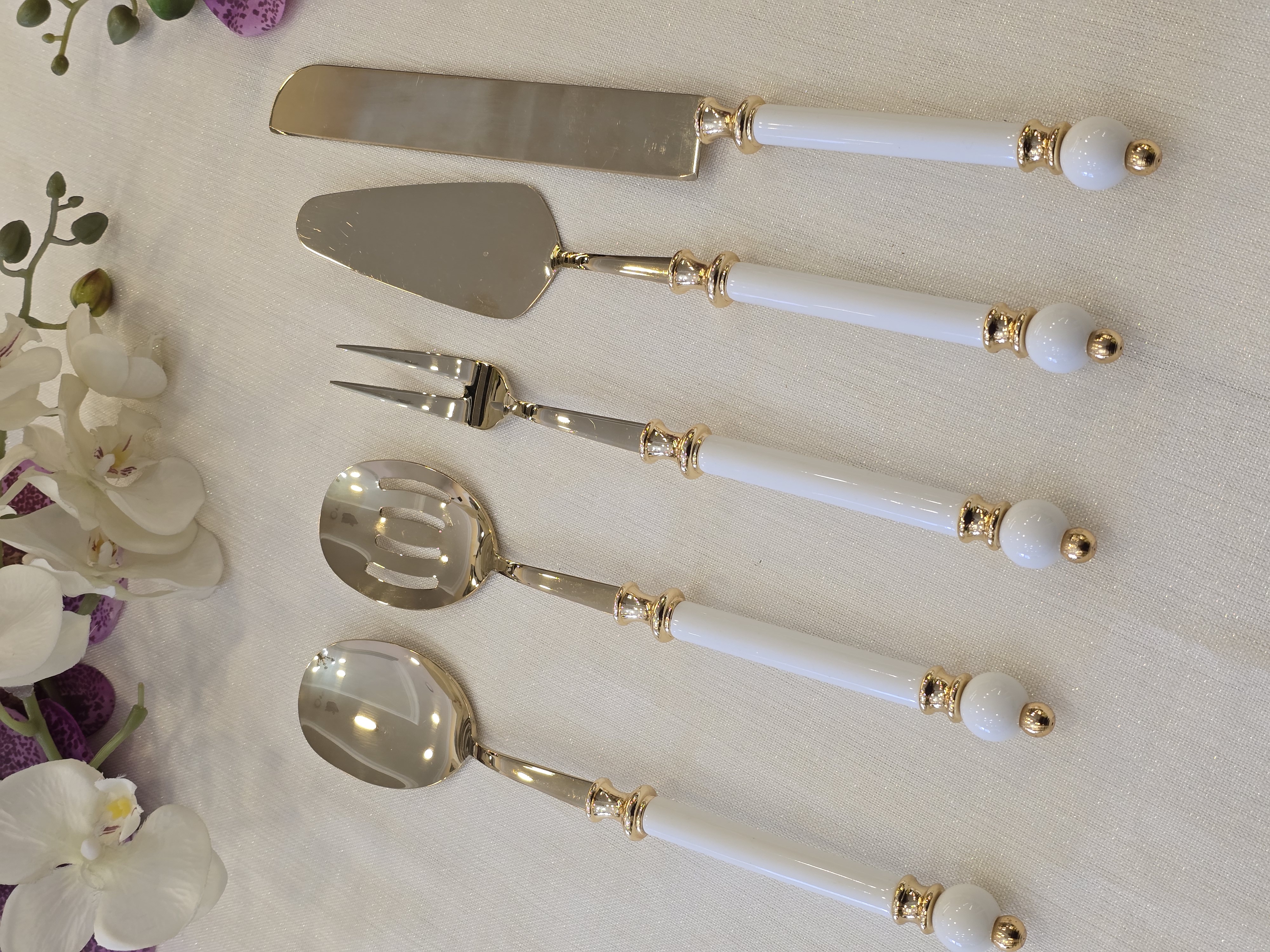 5 Parça Rustik Porselen Servis Kaşık Seti Tamamen Gold