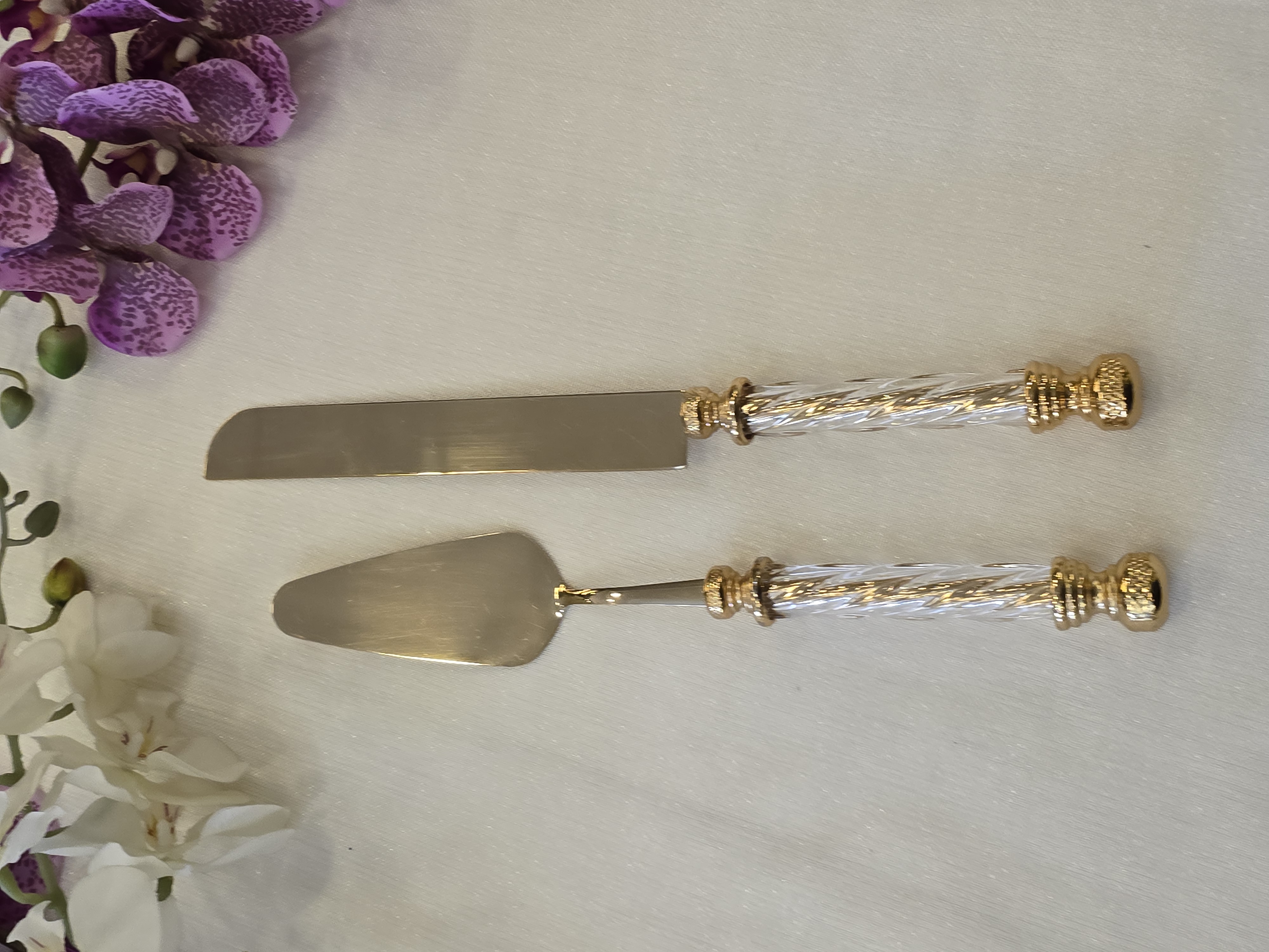 2 Parça Kristal Pasta Servis Seti Tamamen Gold
