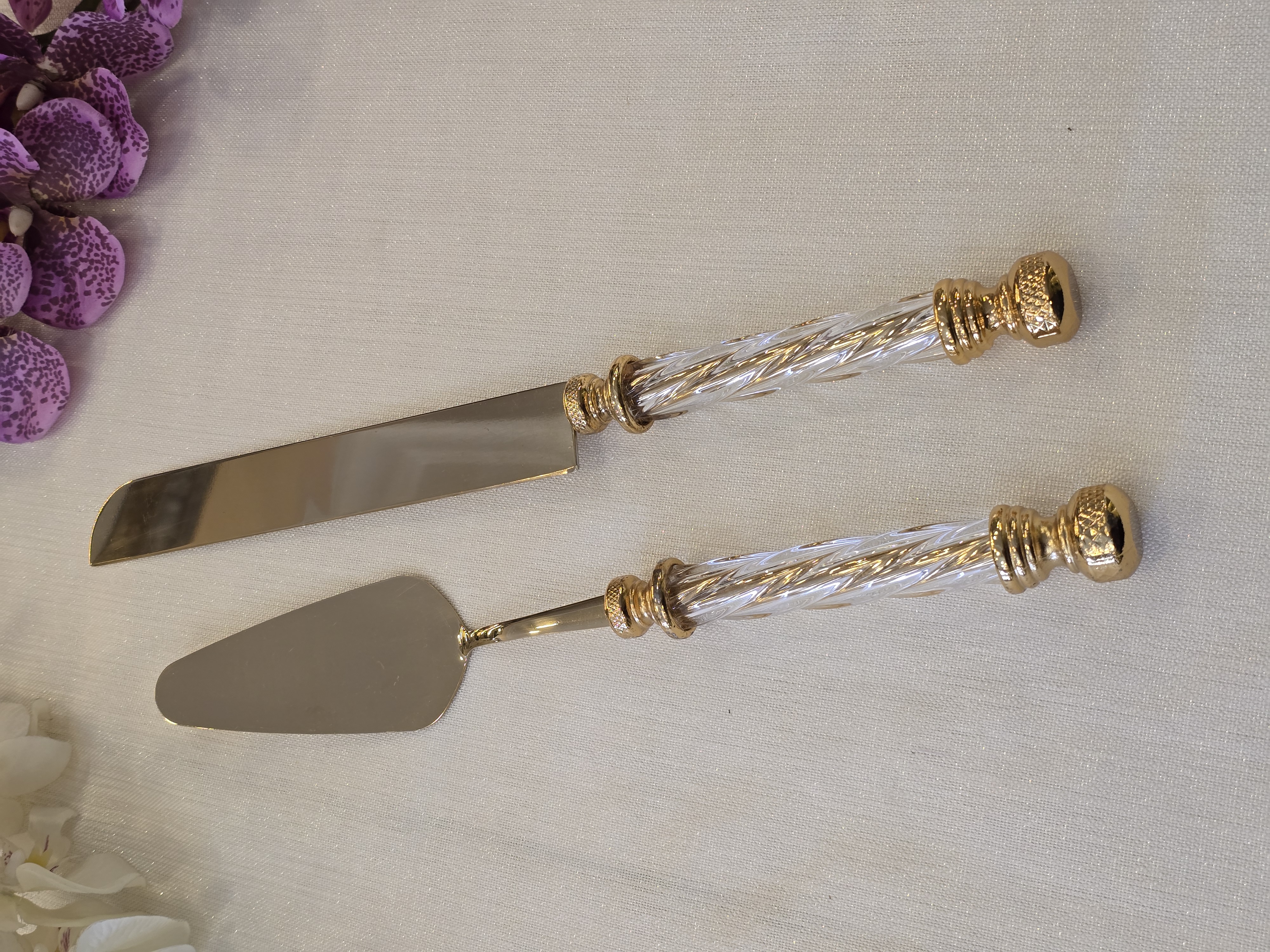 2 Parça Kristal Pasta Servis Seti Tamamen Gold
