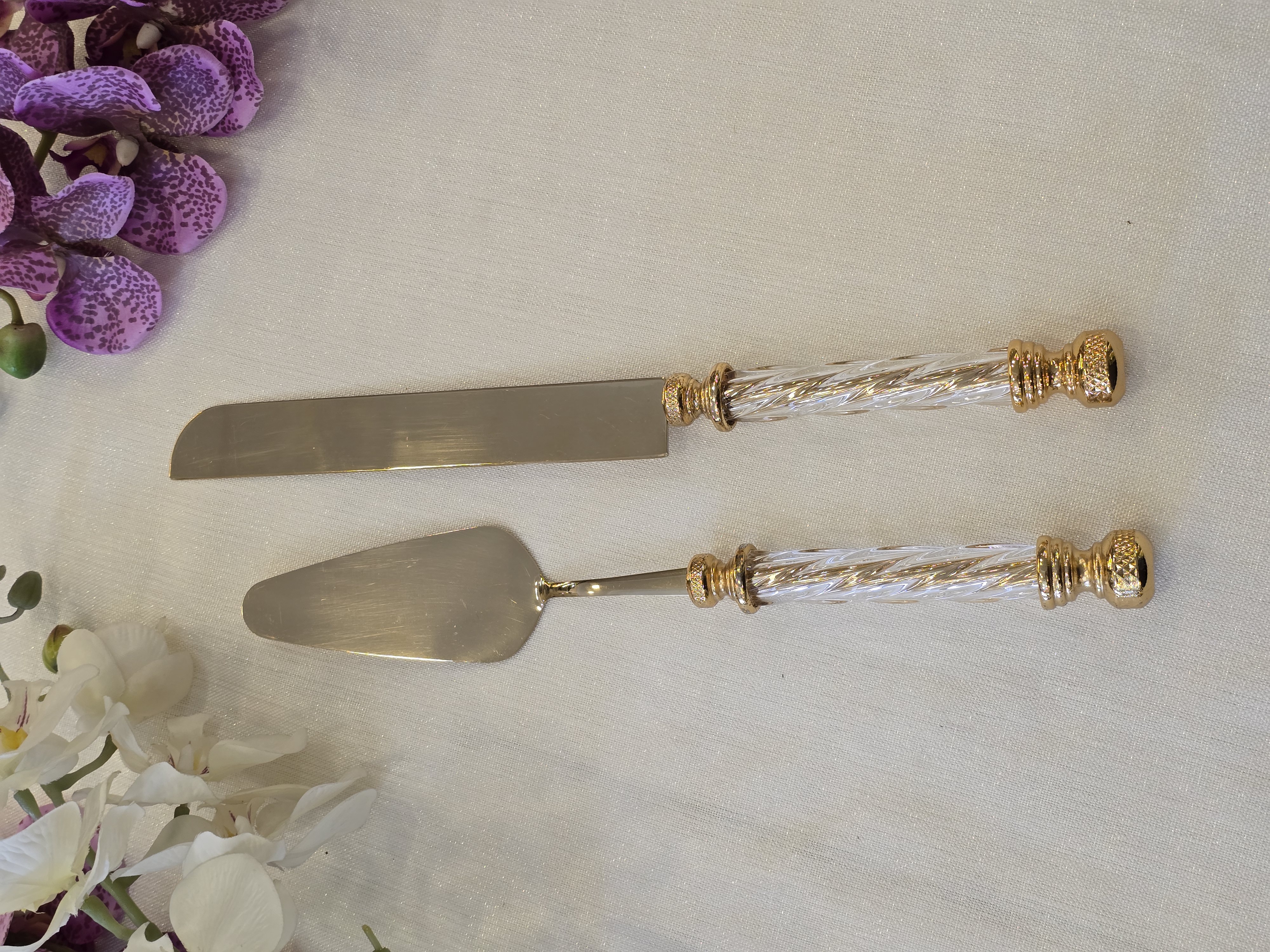 2 Parça Kristal Pasta Servis Seti Tamamen Gold