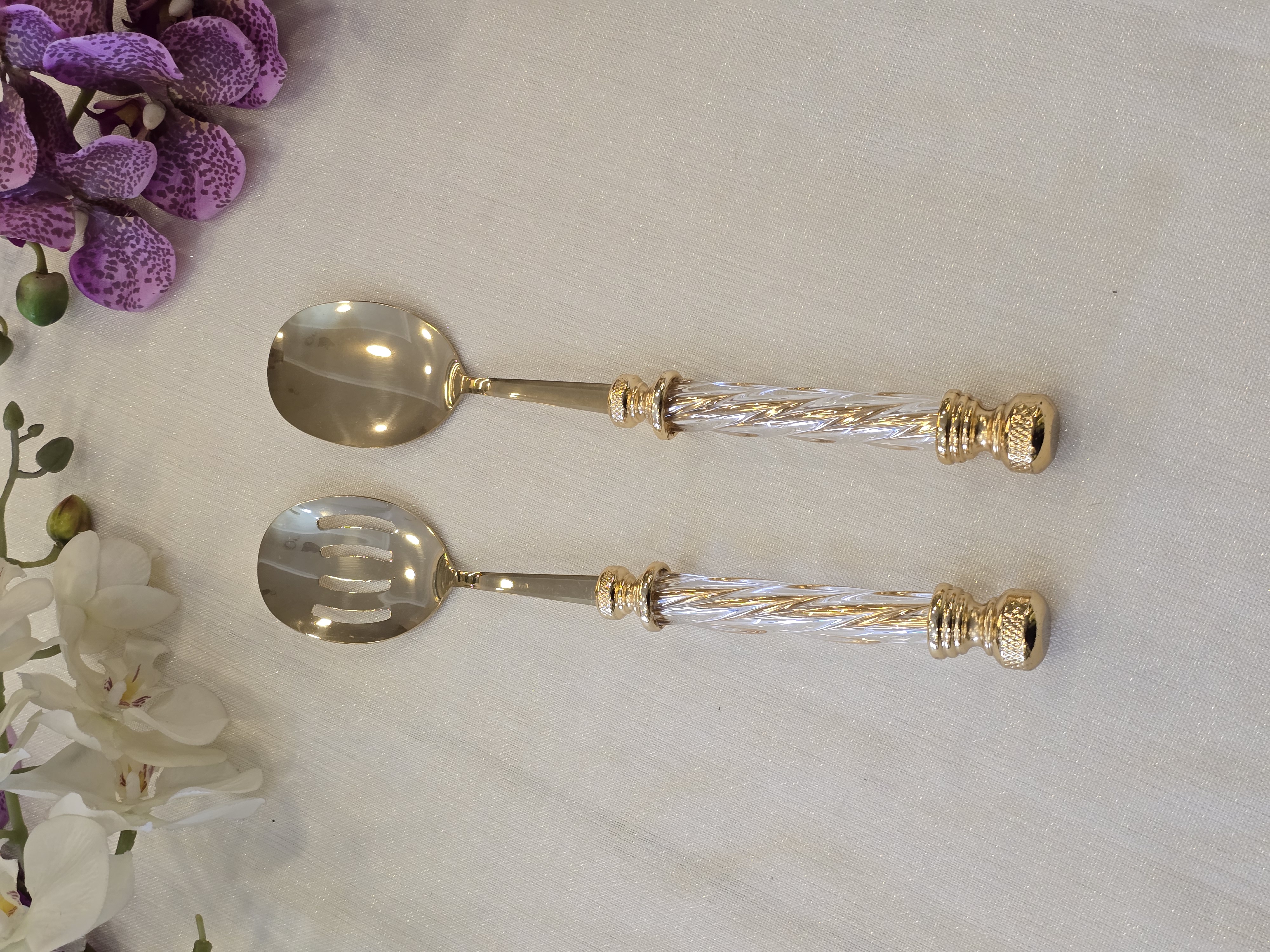 2 Parça Kristal Salata Servis Seti Tamamen Gold