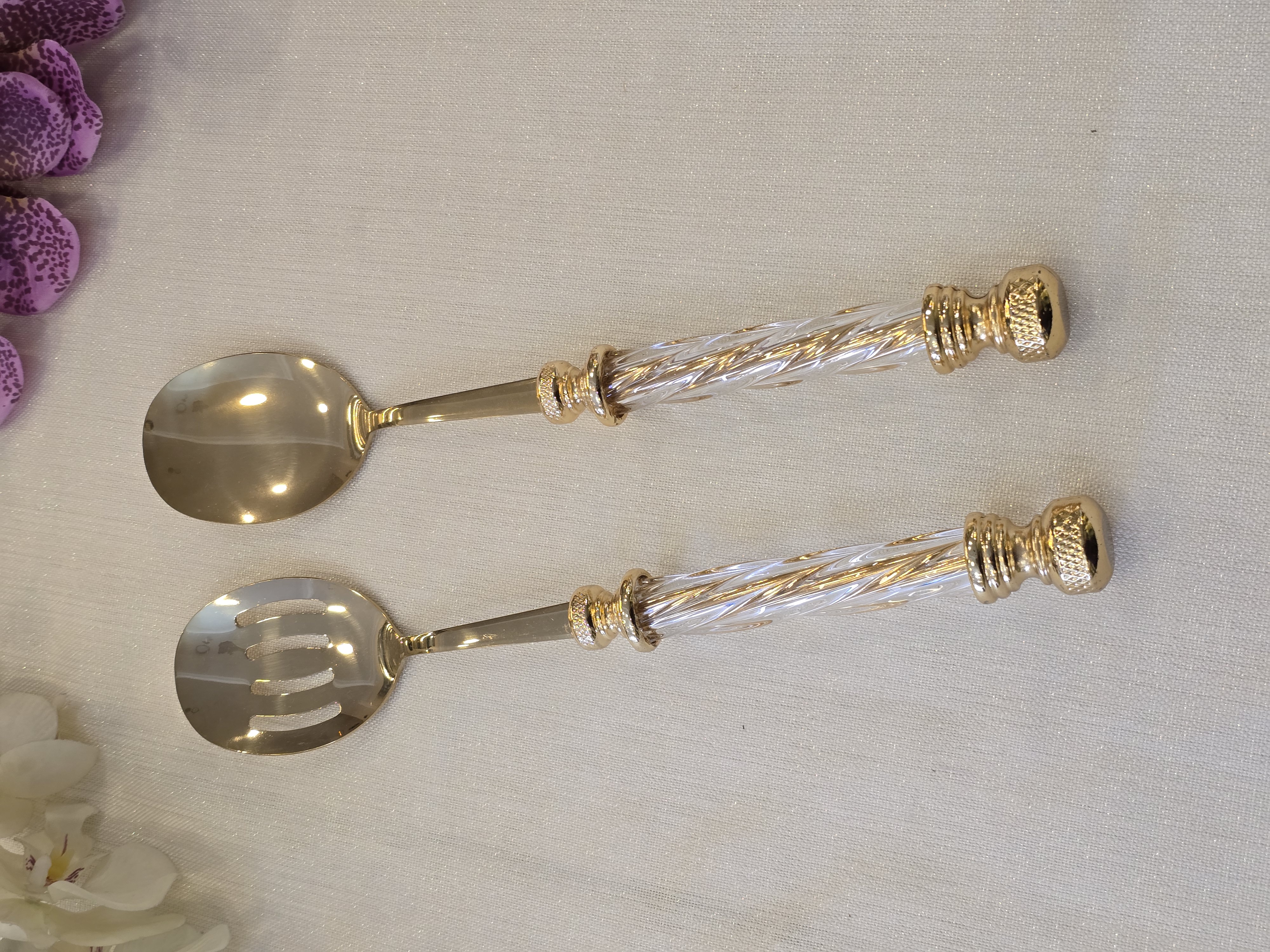 2 Parça Kristal Salata Servis Seti Tamamen Gold