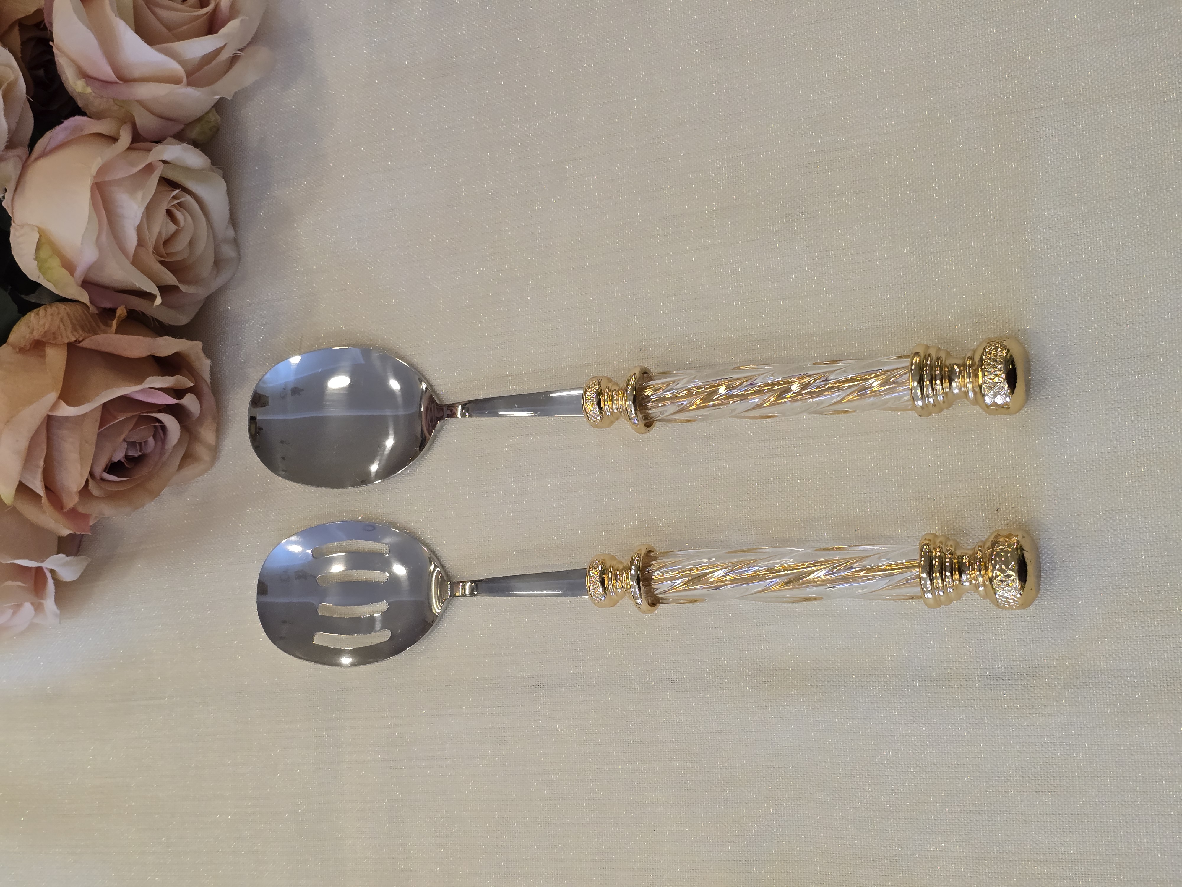 2 Parça Kristal Salata Servis Seti Gold