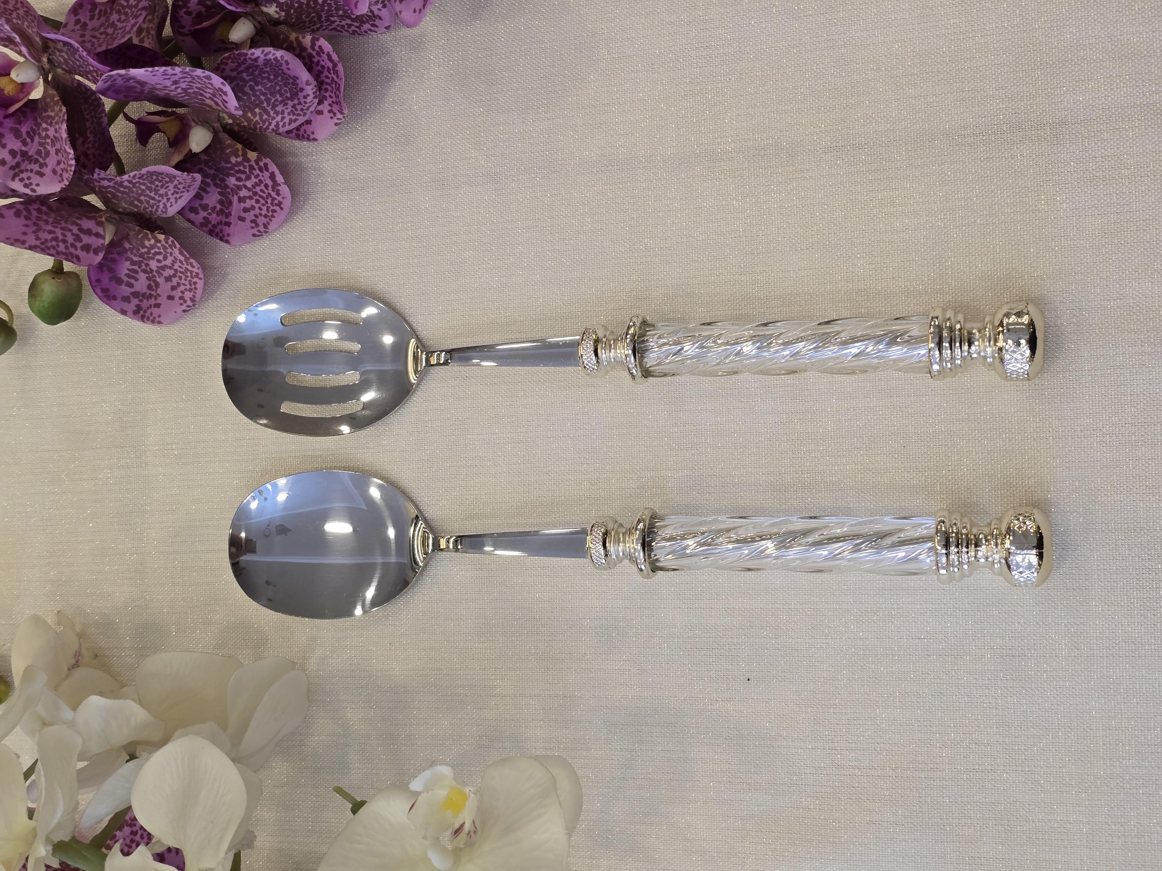 2 Parça Kristal Salata Servis Kaşık Seti Gümüş
