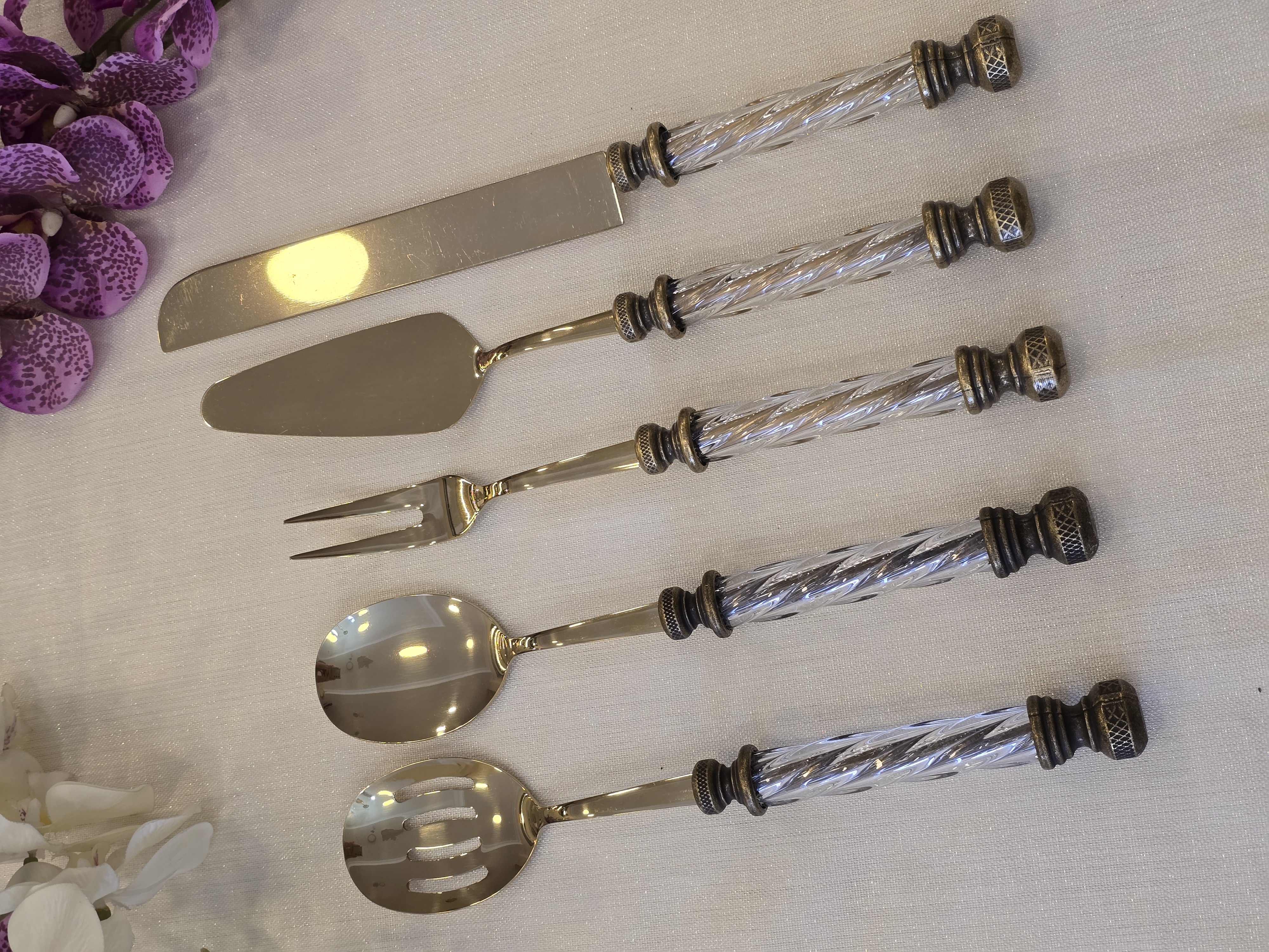5 Parça Kristal Servis Seti Antik Gold