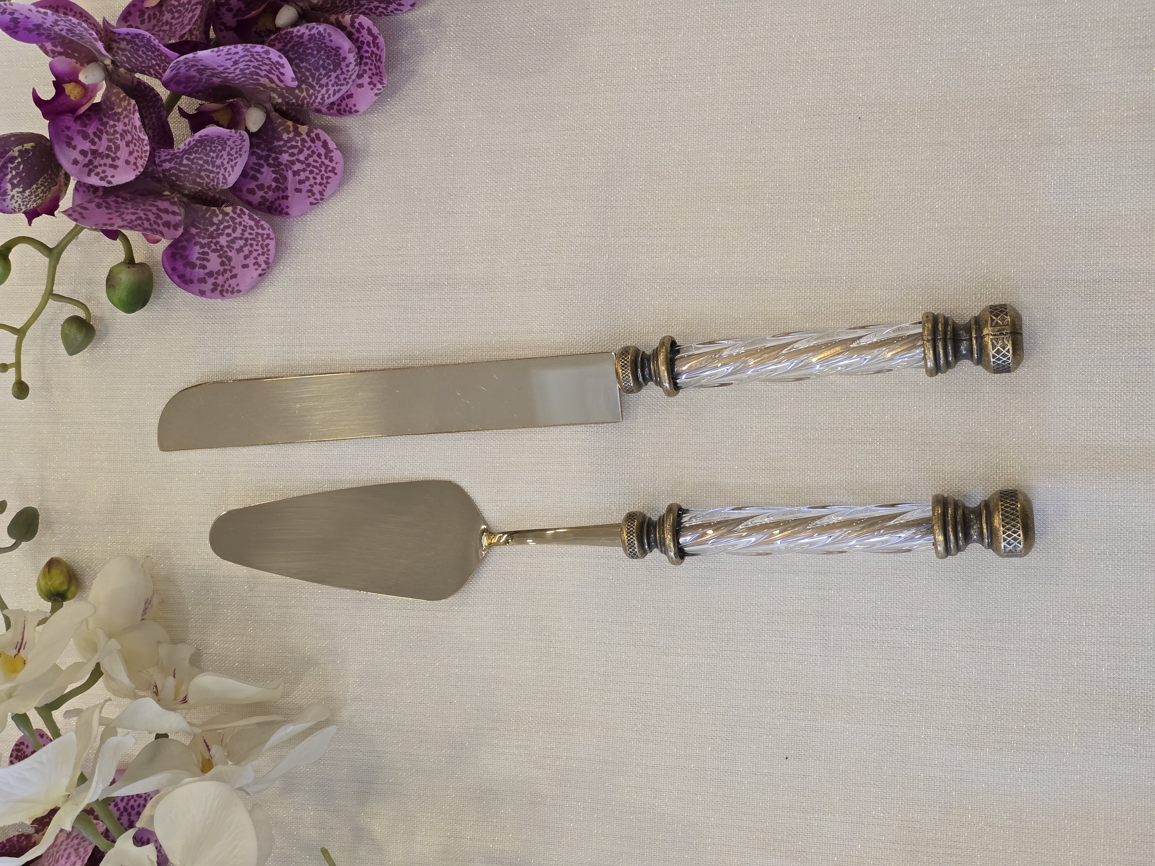 2 Parça Kristal Pasta Servis Kaşık Seti Antik