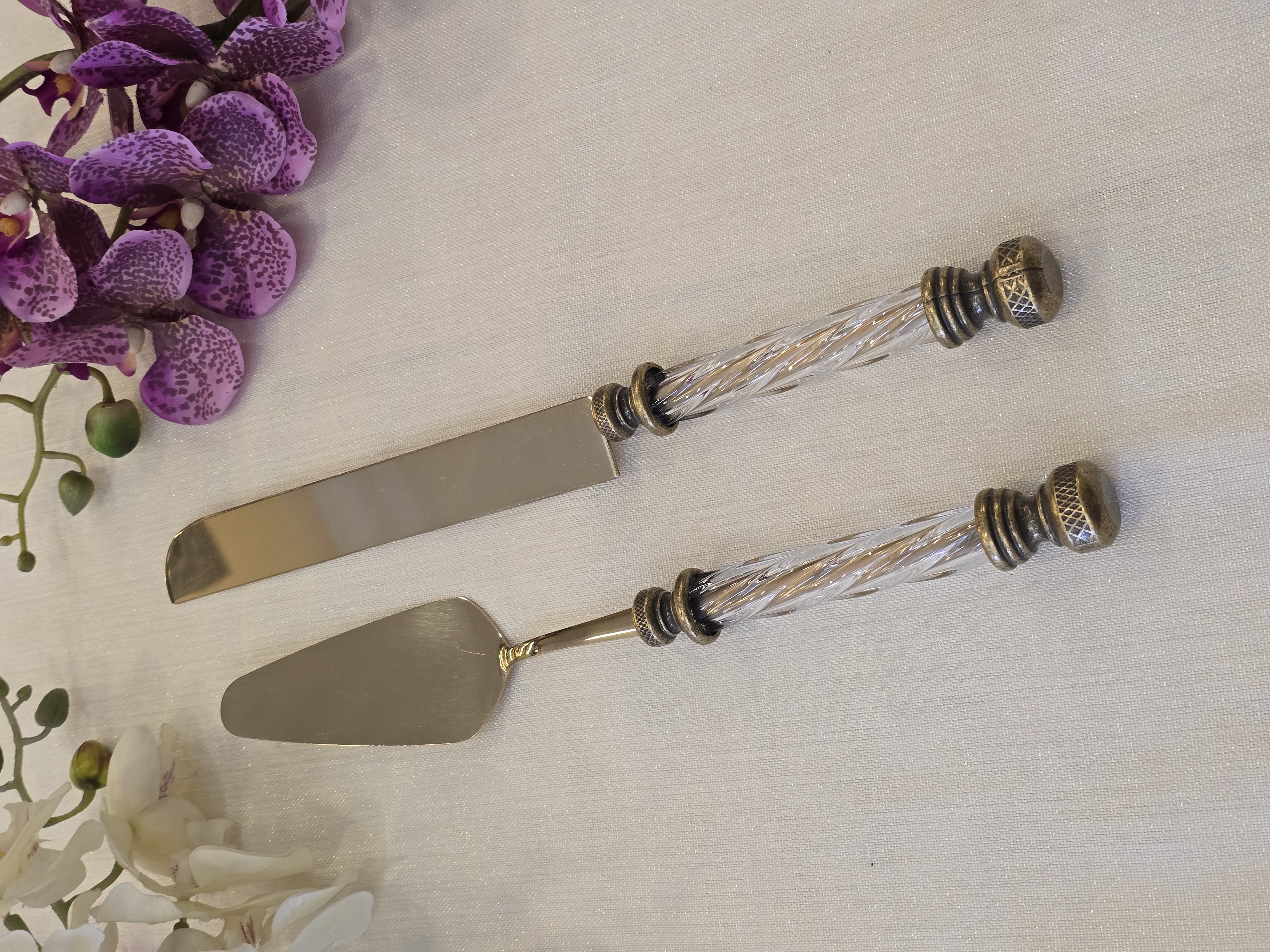 2 Parça Kristal Pasta Servis Kaşık Seti Antik