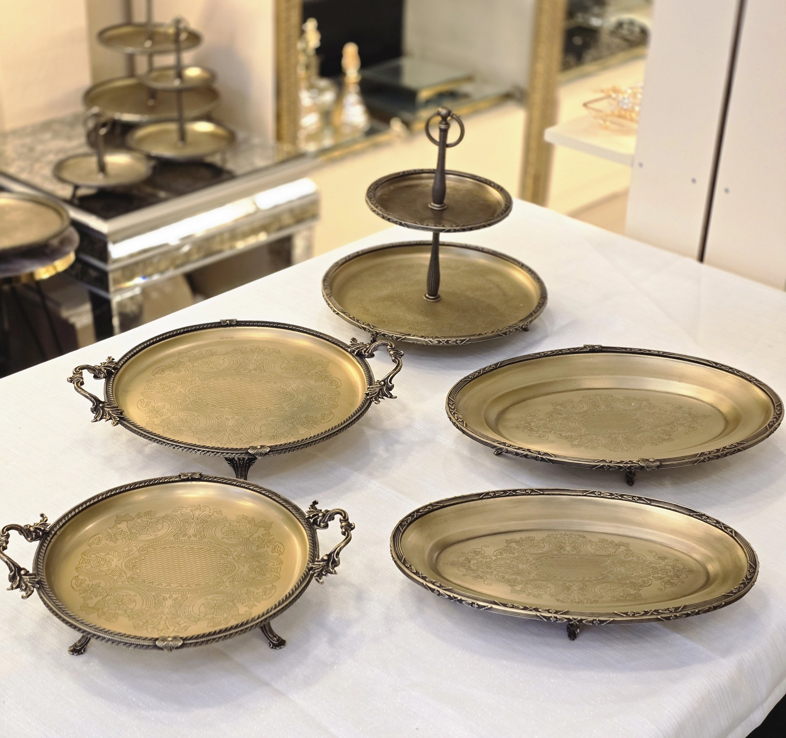 5 Parça Metal Servis Sunum Seti Antik