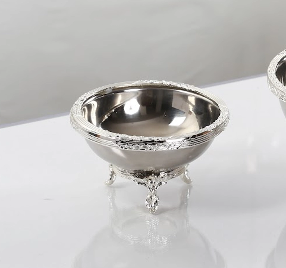 14 cm Yuvarlak Metal Sunum Kasesi Gümüş