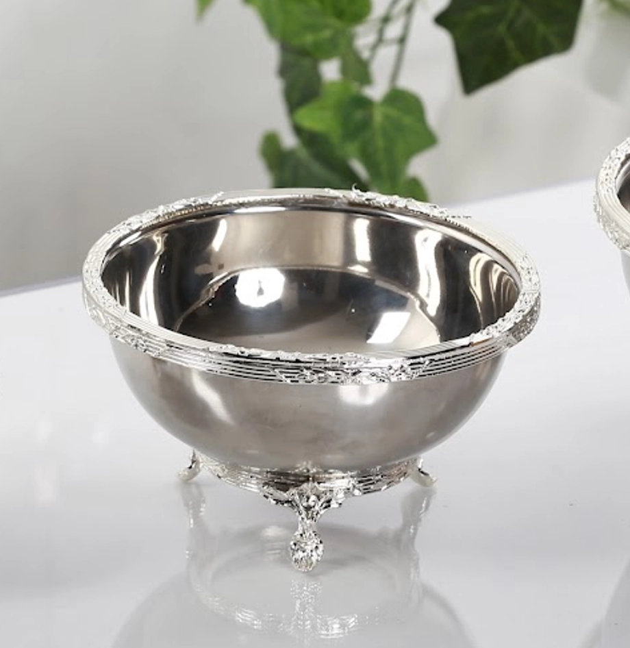 17 cm Yuvarlak Metal Sunum Kasesi Gümüş