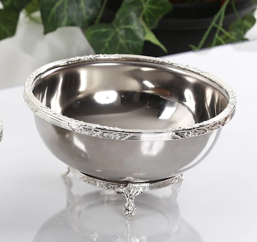 21 cm Yuvarlak Metal Sunum Kasesi Gümüş