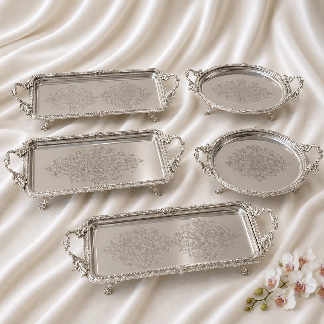 5 Parça Metal Servis Sunum Seti Gümüş