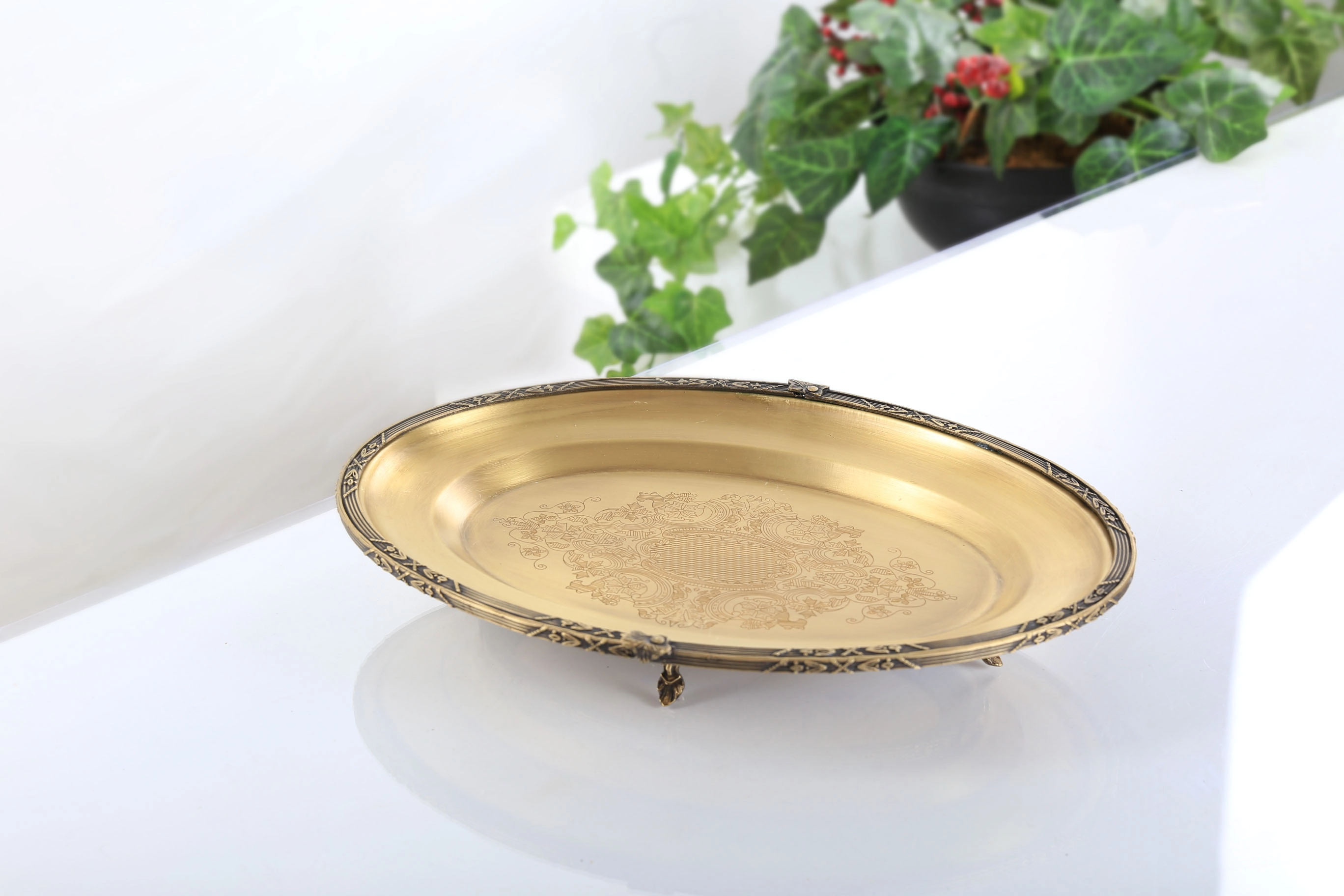 38 cm Oval Antik Metal Sunum Tabağı