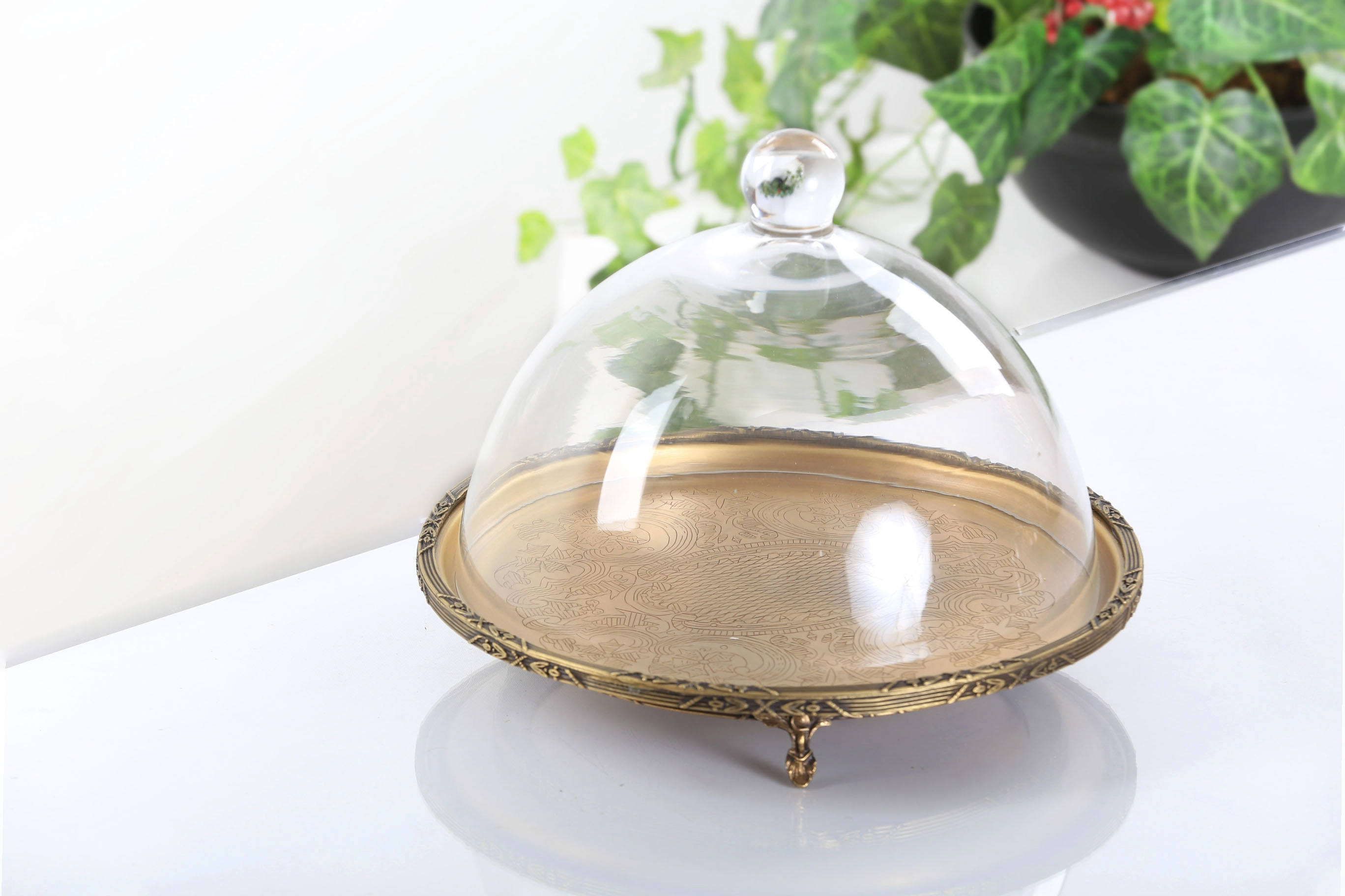 26 cm Yuvarlak Antik Metal Kapaklı Fanus