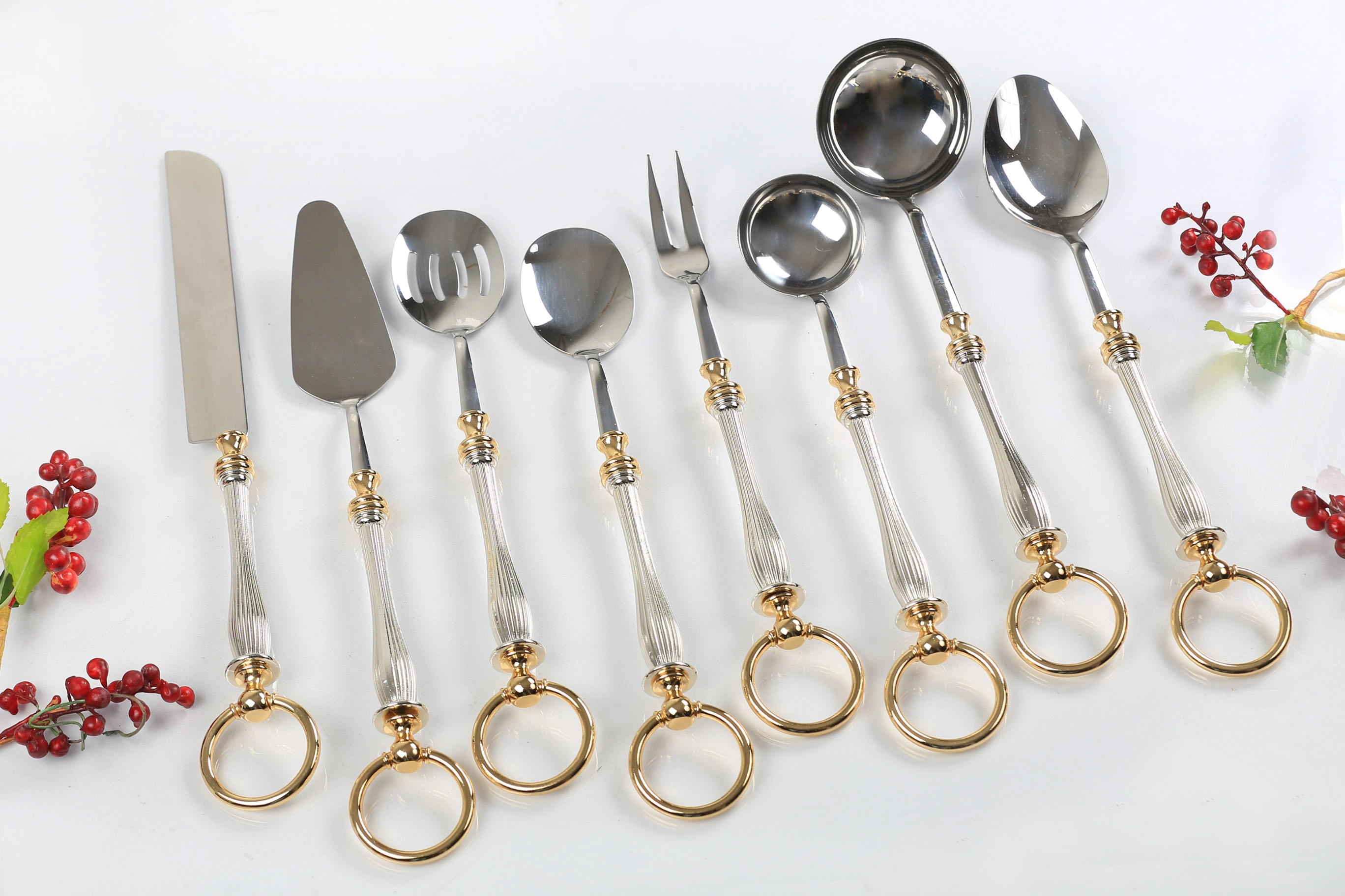8 Parça Halkalı Gümüş Servis Seti – Pasta, Salata ve Sunum Kaşıkları