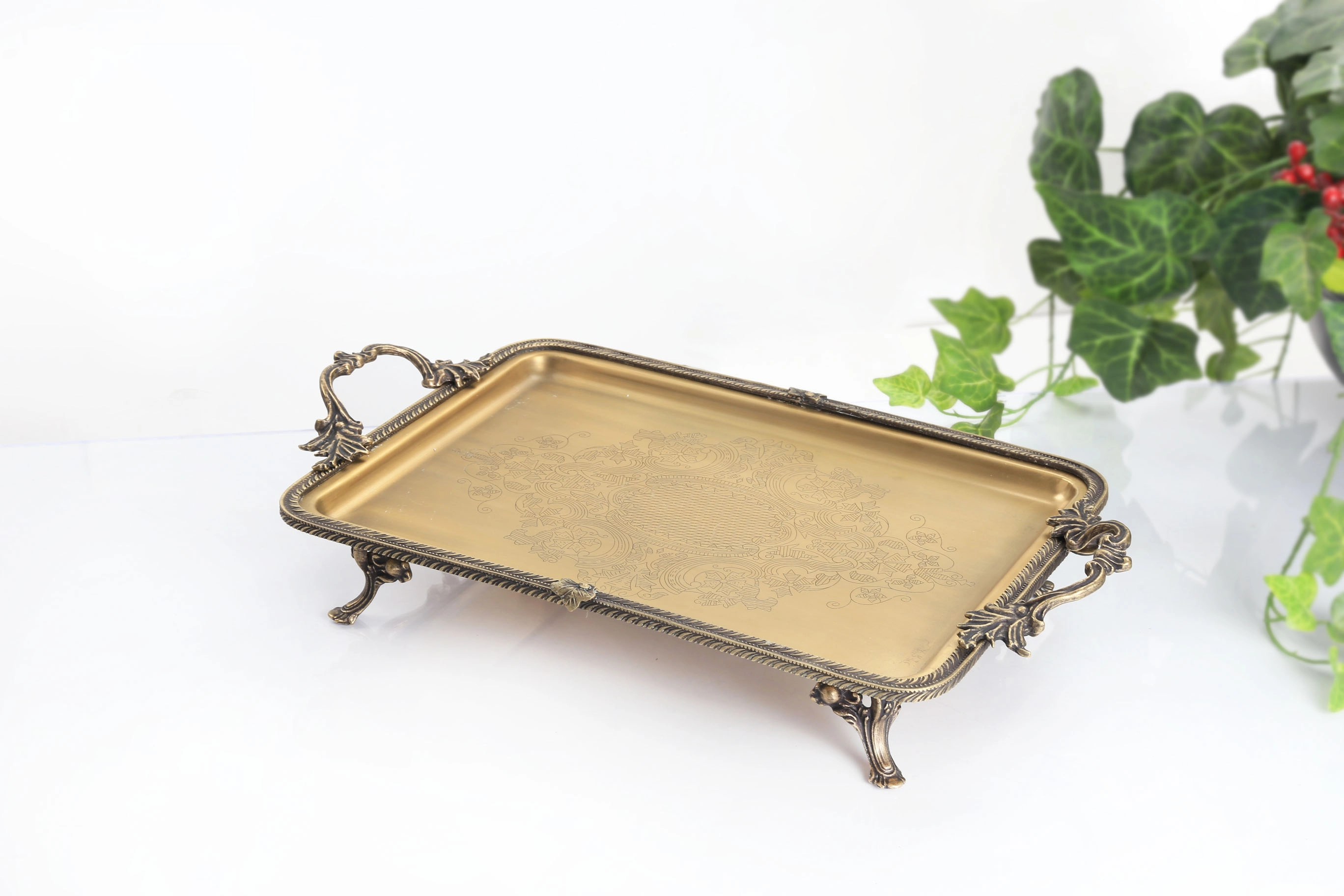 Metal Çerçeveli Dikdörtgen Sunum ve Servis Tabağı Eskitme35x24 cm