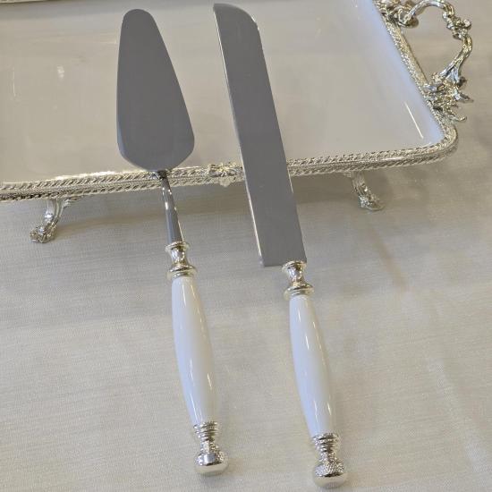 Porselen Pasta Servis Kaşık Seti Gümüş