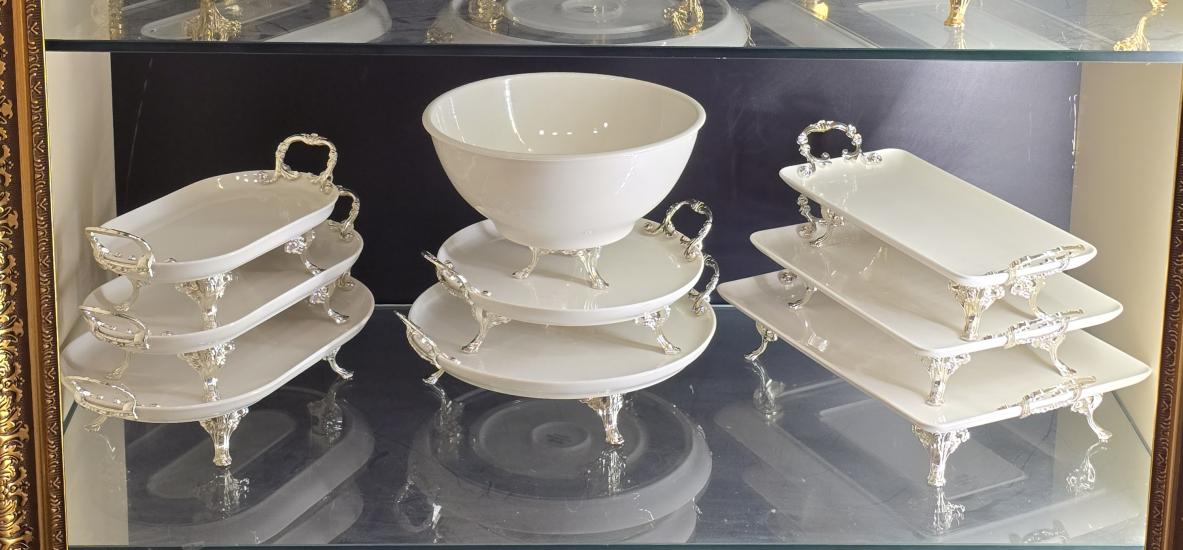 9 Parça Gümüş Porselen Set