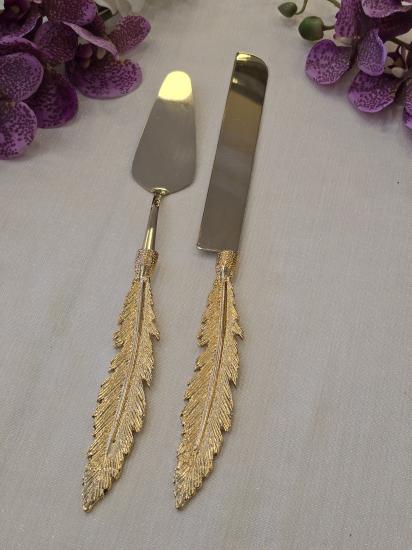 Tüy Model Pasta Servis Kaşık Seti Gold