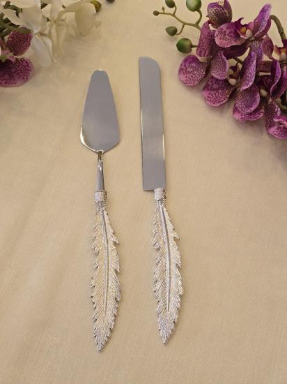 Tüy Model Pasta Servis Kaşık Seti Gümüş