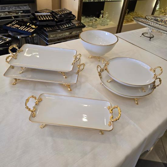 Gold Renkli Porselen Servis Tabağı Seti