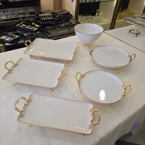 Gold Renkli Porselen Servis Tabağı Seti