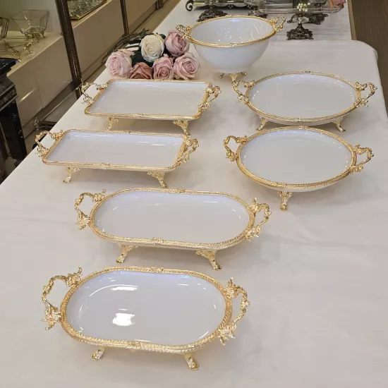 Gold Renkli Porselen Servis Tabağı Seti