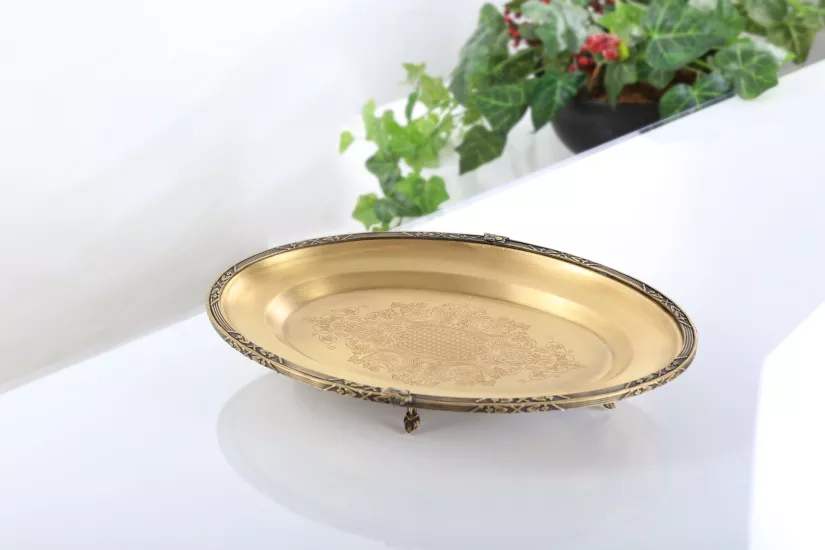 35 cm Oval Antik Metal Sunum Tabağı