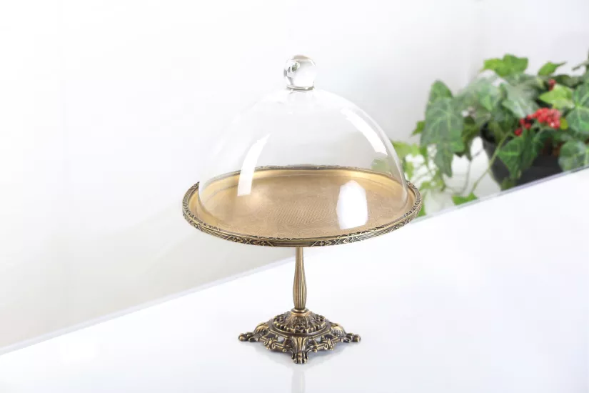 26 cm Yuvarlak Antik Ayaklı Metal Fanus