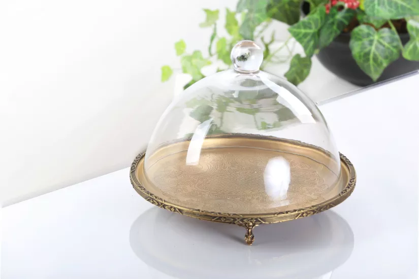 26 cm Yuvarlak Antik Metal Kapaklı Fanus