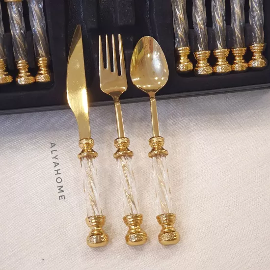 Kristal Titanyum 18 Parça Tatlı Kaşık Çatal Seti