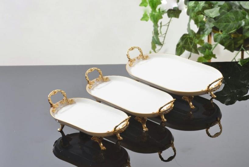 Oval Kulplu Porselen Servis Tabağı