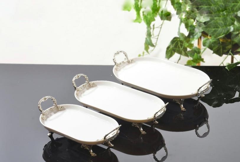 Oval Kulplu Porselen Servis Tabağı