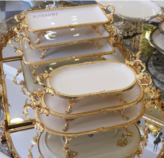 6 Parça Gold Kasnaklı Porselen Sunum Seti