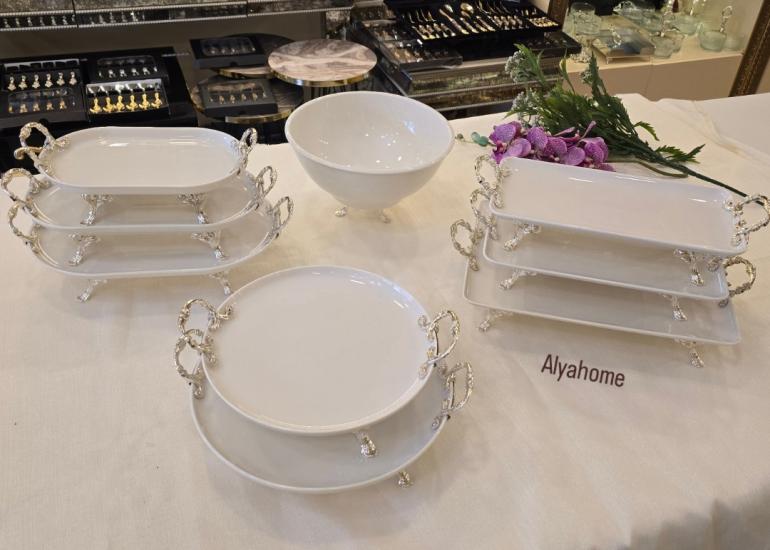 9 Parça Gümüş Porselen Set