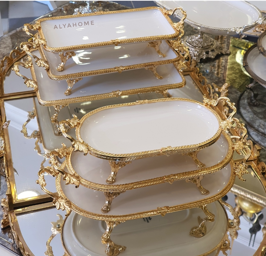 6 Parça Gold Kasnaklı Porselen Sunum Seti