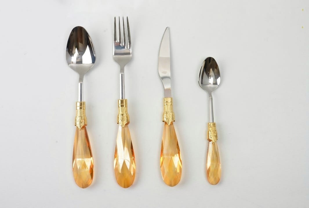 Damla 24 Parça Yemek Kaşık, Çatal, Bıçak Seti Amber Gold